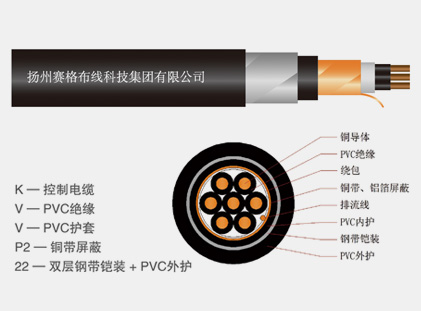 Kvvp2-22 series PVC insulated PVC sheathed copper tape screened steel tape armored control cable